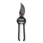Barebones Garden Pruner featuring a black steel frame, sharp curved blade, and a copper pivot screw on a white background.