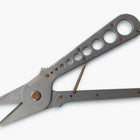 Stainless steel Herb Harvest and Strip Tool with copper accents, featuring integrated herb stripping holes and a spring.