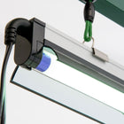 Jump Start 2' T5 grow light fixture with reflective housing, black power cord, and adjustable green hanging cord.