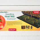 Jump Start Seedling Heat Mat 9" x 19.5" product box showing a black heating mat under a seedling tray on a white surface.